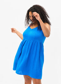 Cotton beach dress with narrow straps, Victoria blue, Model