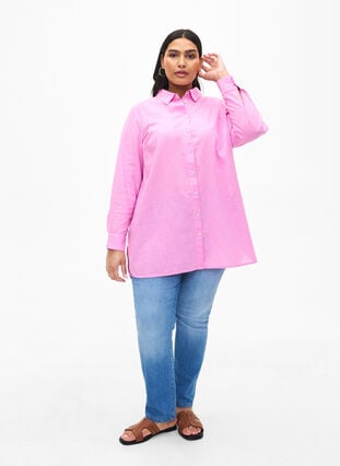 Long shirt in linen and cotton, Rosebloom, Model image number 2