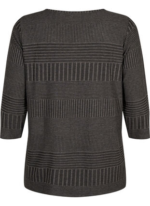 Blouse with 3/4 sleeves and striped pattern, Dark Grey Melange, Packshot image number 1