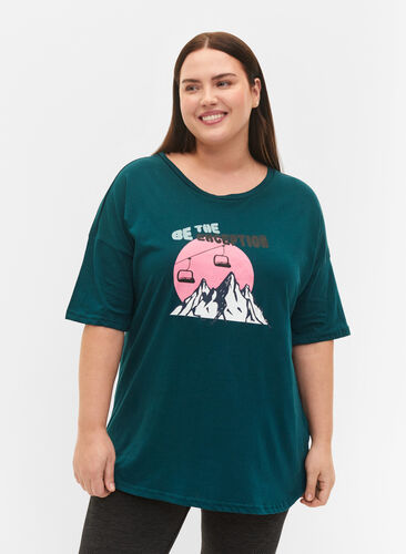 Printed cotton t-shirt, Deep Teal/Sea Pink, Model image number 0