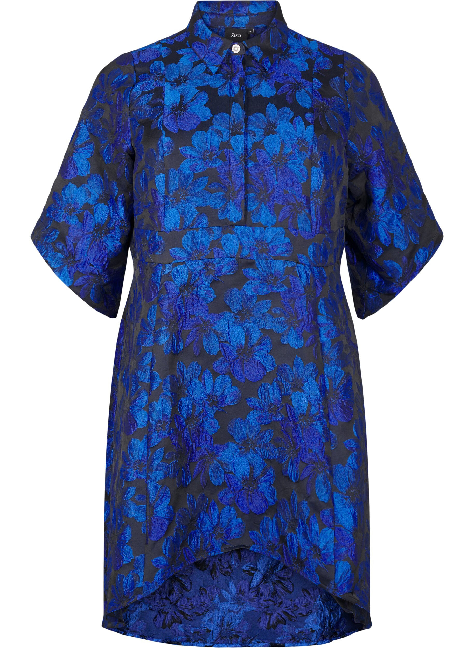 Zizzifashion Short jacquard dress with 3/4 sleeves, Black Blue, Packshot image number 0