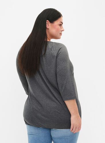Striped blouse with 3/4 sleeves, Dark Grey Melange, Model image number 1