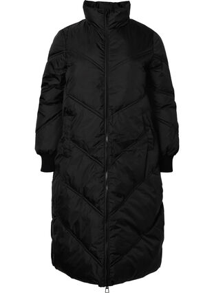 Long puffer winter jacket, Black, Packshot image number 0