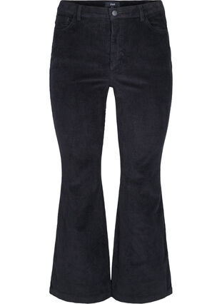Velvet trousers with bootcut, Black, Packshot image number 0