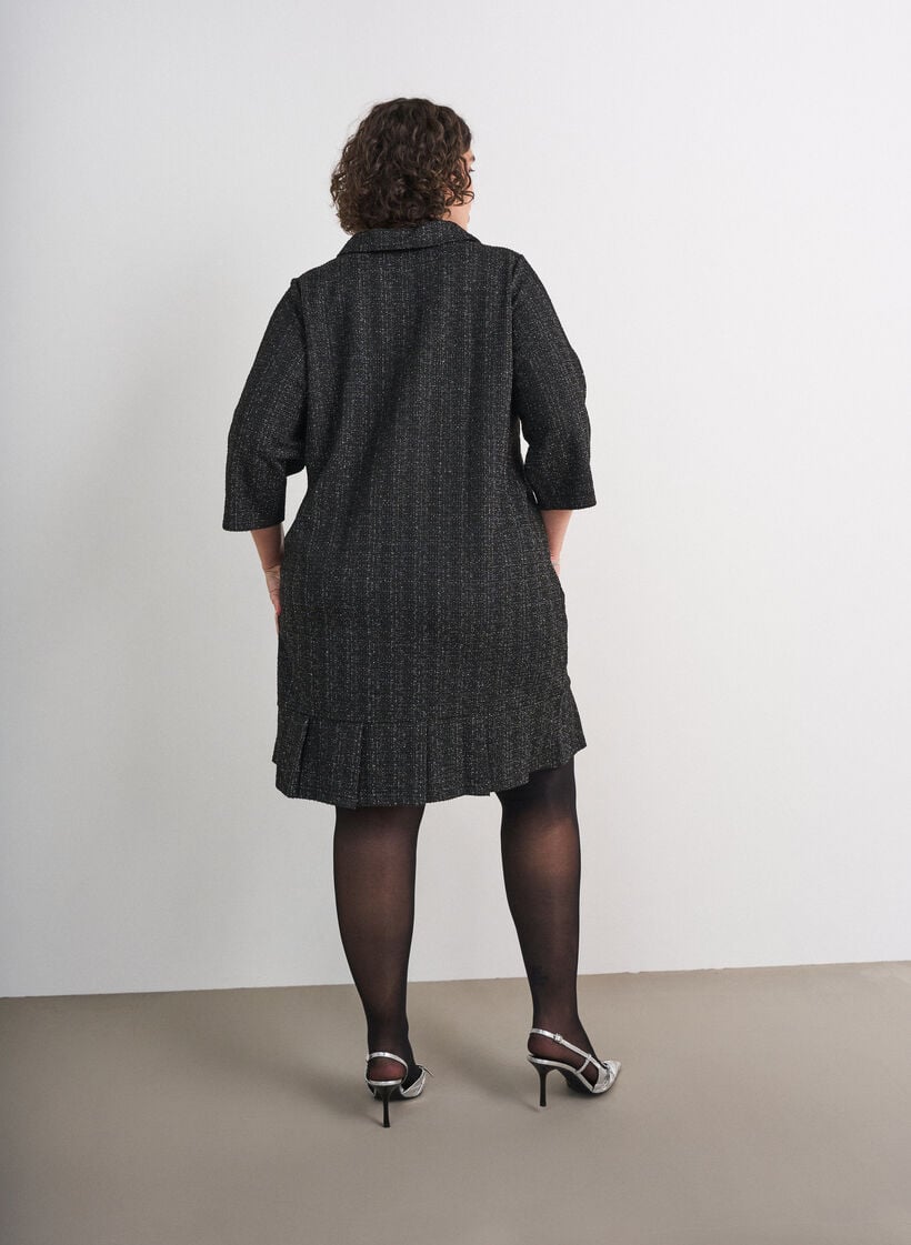 Short boucl&eacute; dress with decorative buttons, Black, Model image number 2