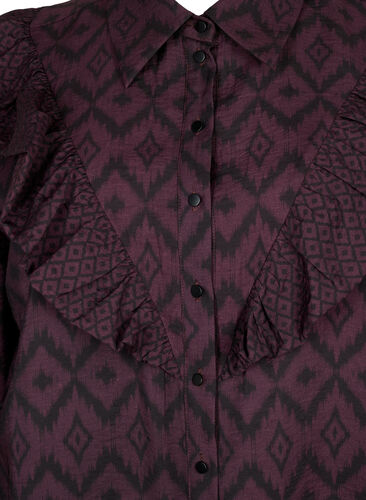 Long viscose shirt with print and frills, Winetasting w. Black, Packshot image number 2