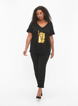 Cotton t-shirt with sequins, Black w. Love, Model image number 2