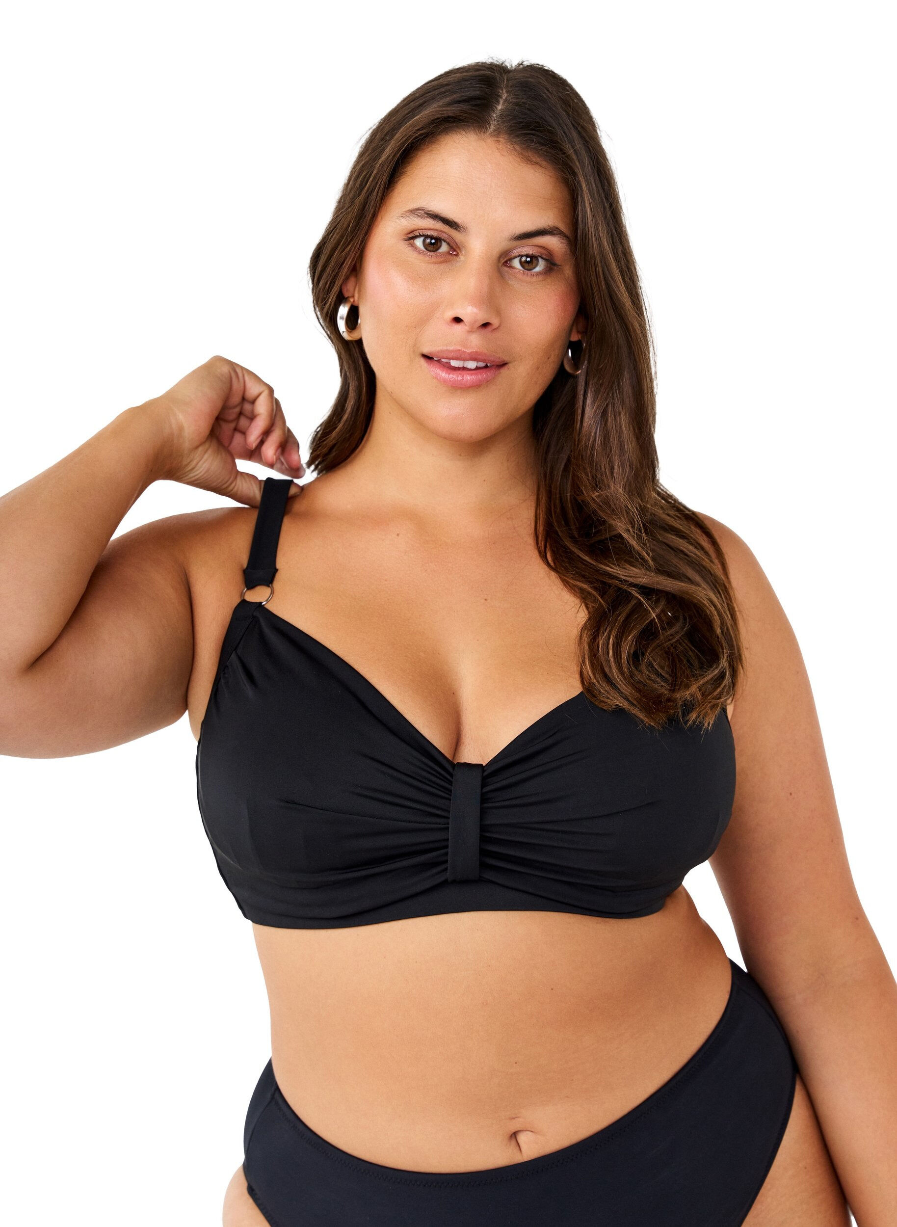 Underwire bikini bra with draping, Black, Model