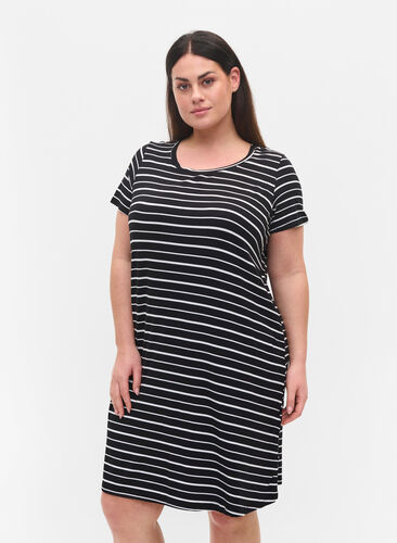 Short-sleeved dress, Black w. Stripe, Model image number 0
