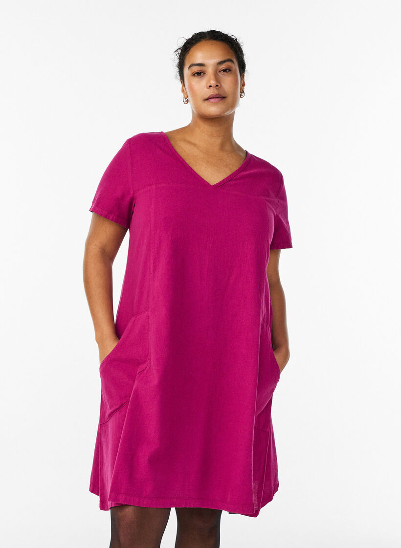 Short-sleeved cotton dress, Red, Model image number 0
