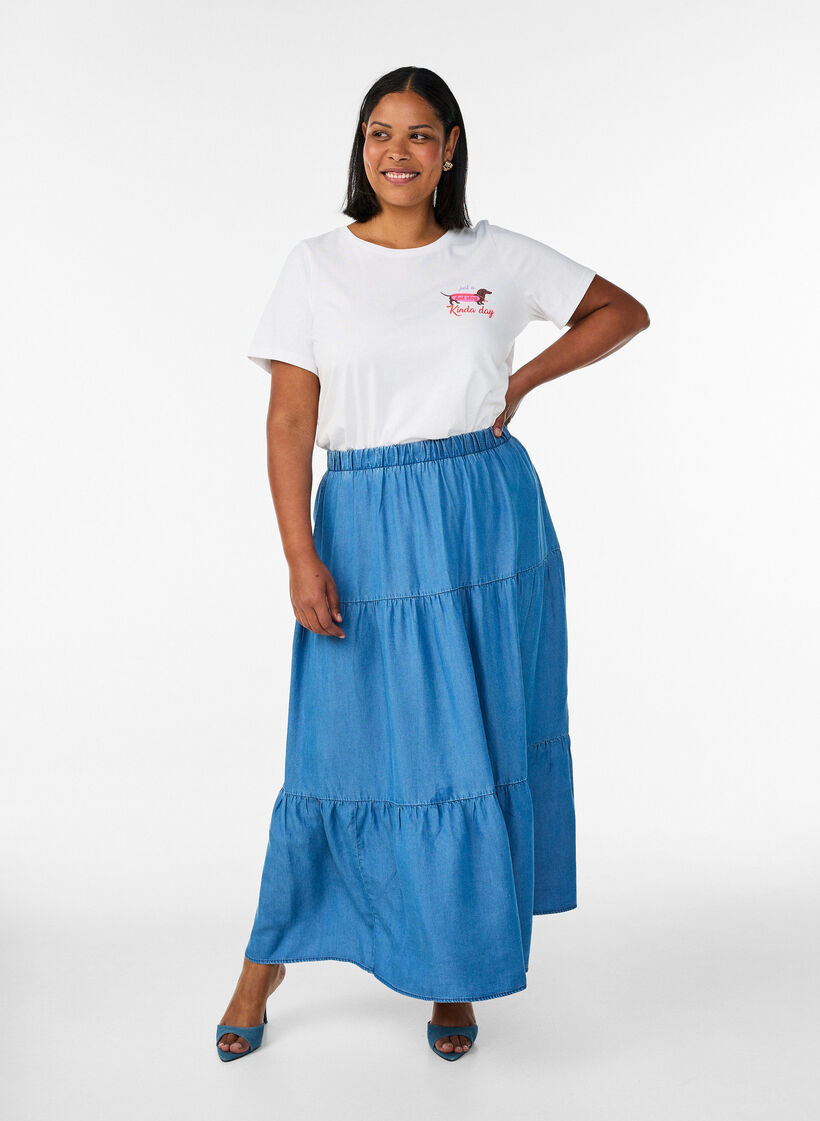 Cotton T-shirt with chest print, White, Model image number 1
