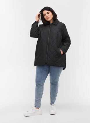 Short quilted jacket with collar, Black, Model image number 3