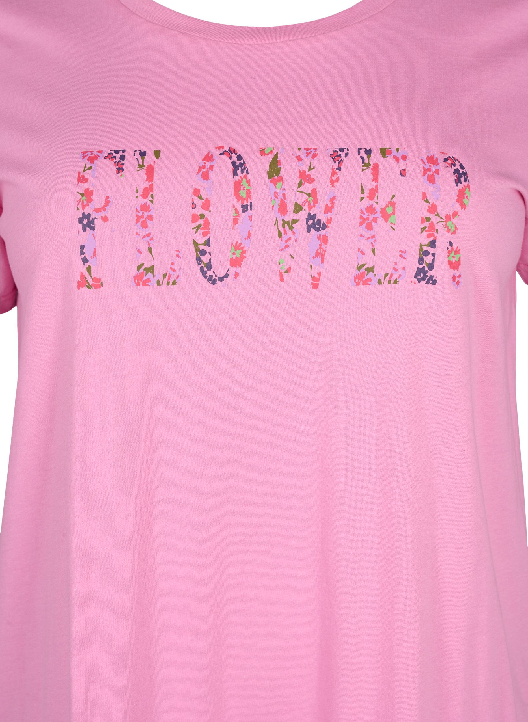 Zizzifashion Cotton T-shirt with text print, Rosebloom w. Flower, Packshot image number 2
