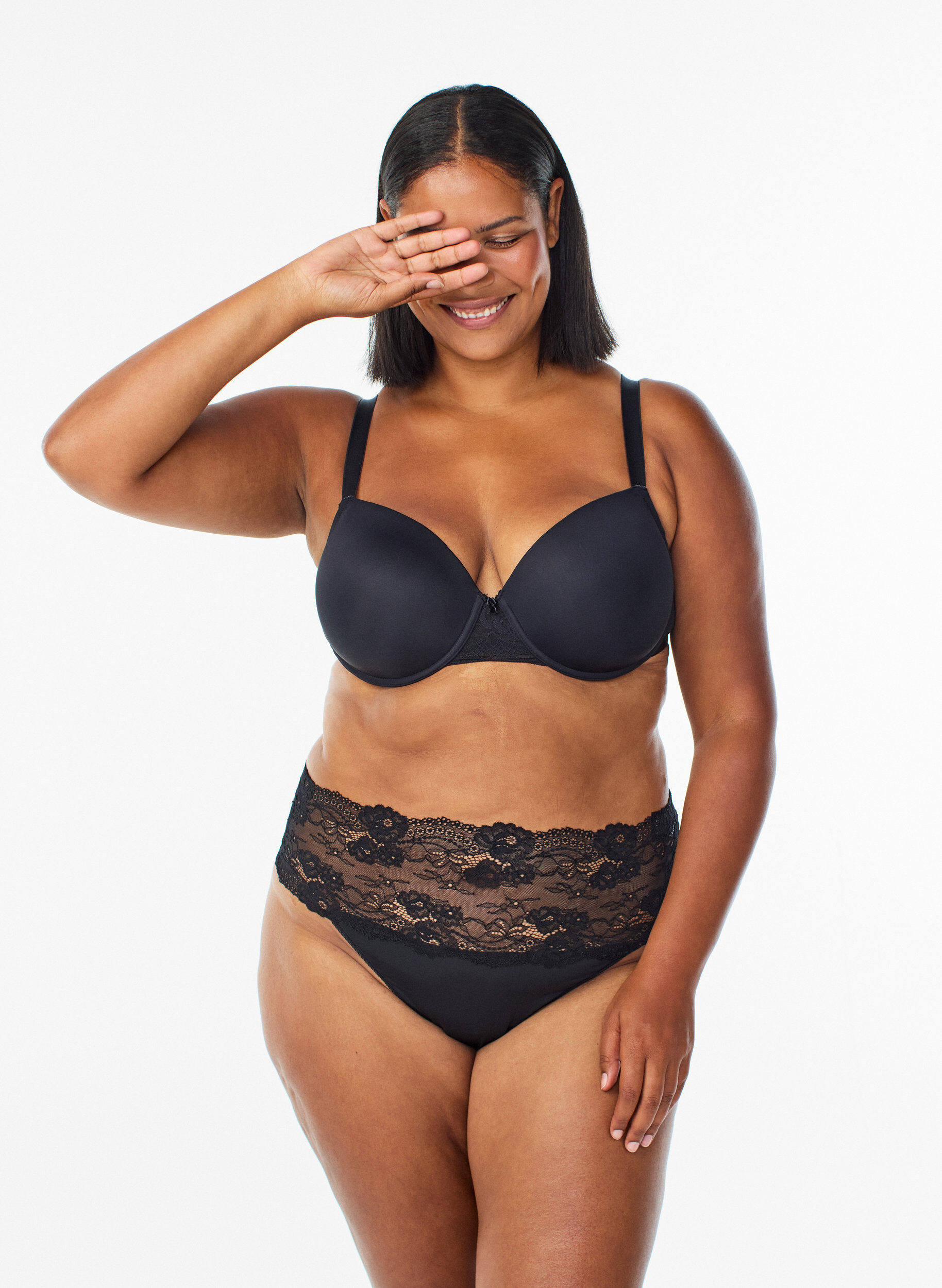 2-pack thong with wide lace edge, Black, Model