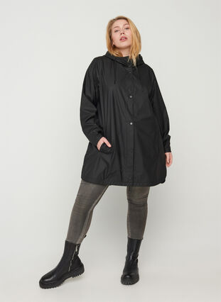 Rain coat with a hood and pockets, Black, Model image number 2