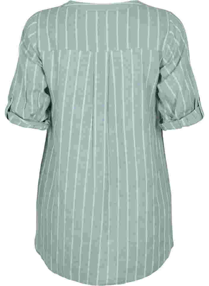 Striped v-neck shirt, Balsam Green Stripe, Packshot image number 1