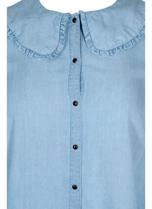 Shirt with large collar and ruffled trim, Light blue denim, Packshot image number 2