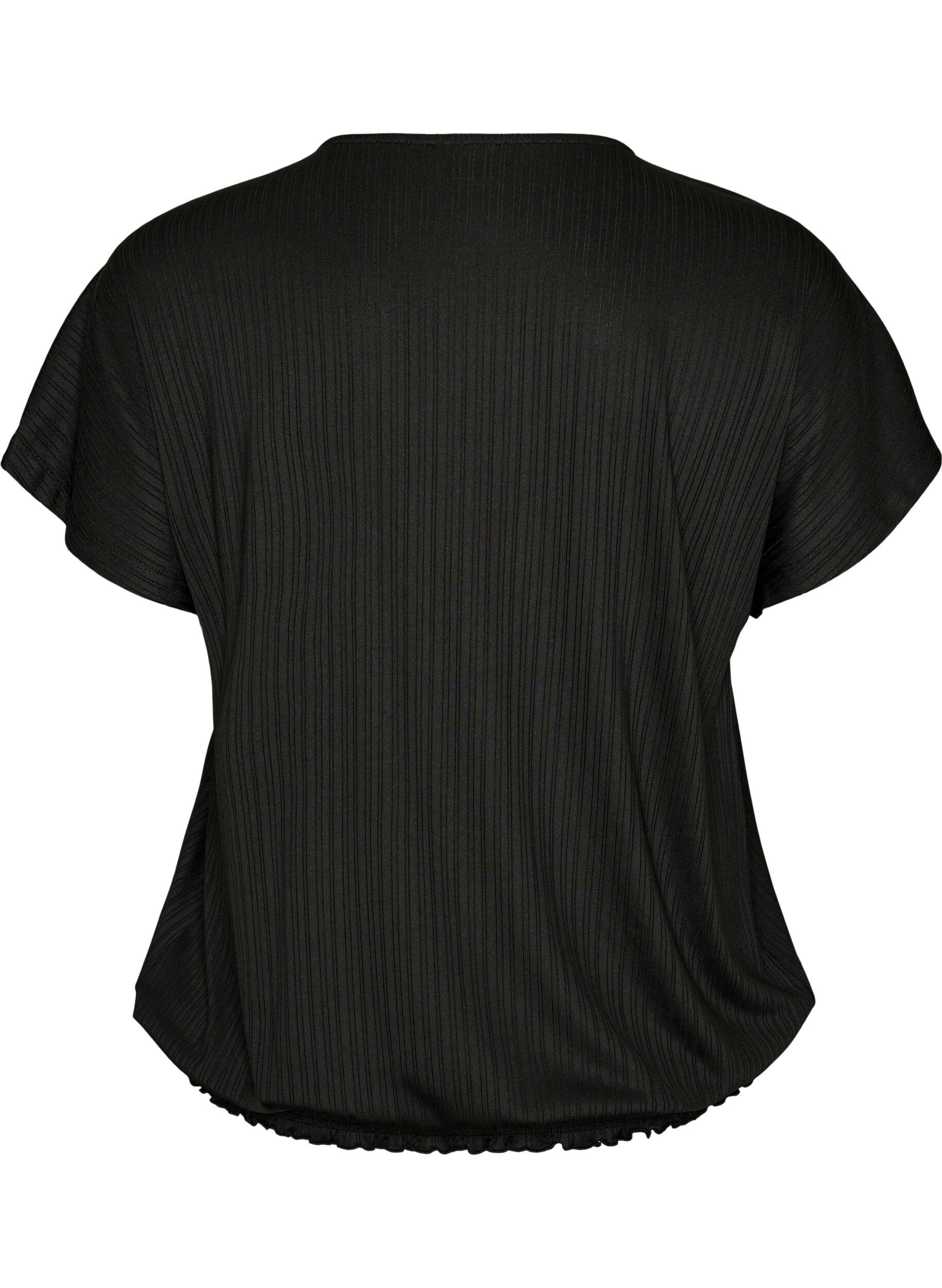 ZizzifashionJersey blouse with textured stripes and a smocked hem, Black, Packshot image number 1