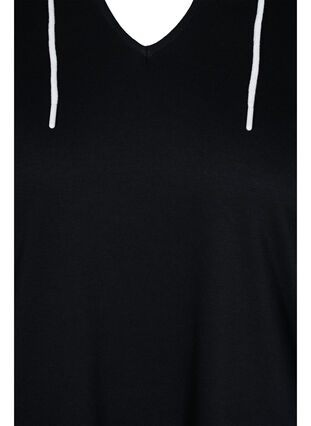 Long sweatshirt with v-neck and hood, Black, Packshot image number 2