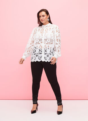 Long-sleeved lace shirt blouse, White, Model image number 3
