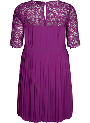 Short sleeve dress with lace top, Grape Juice, Packshot image number 1