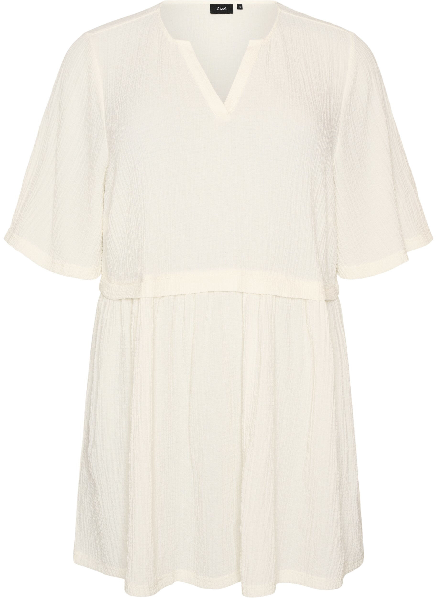 ZizzifashionTunic with crinkled texture and 1/2 sleeves, Vanilla, Packshot image number 0