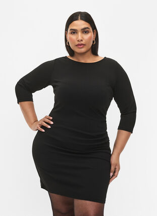 Dress with draping and 3/4 sleeves, Black, Model image number 2
