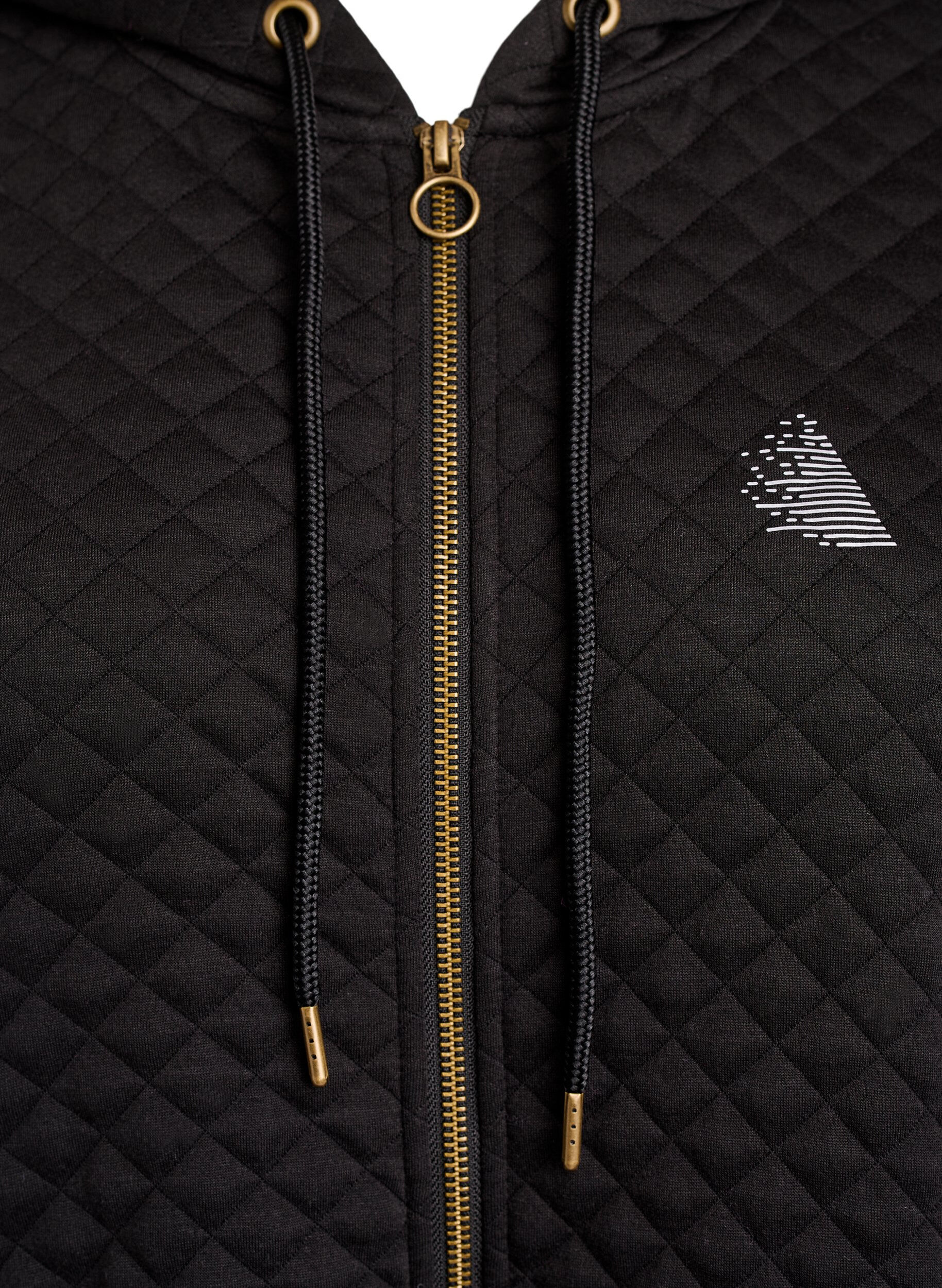 Zizzifashion Long quilted zip-up hoodie with pockets, Black, Packshot image number 2