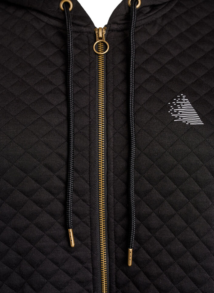 Long quilted zip-up hoodie with pockets, Black, Packshot image number 2