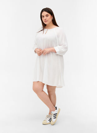 Viscose tunic with 3/4 sleeves, Bright White, Model image number 2