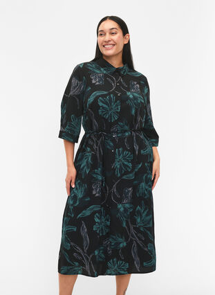 FLASH - Shirt dress with print, Black Scarab Flower, Model image number 2