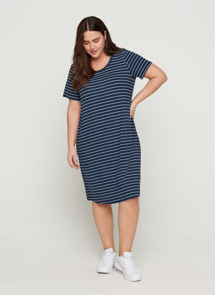Short-sleeved dress, Mood Indigo Stripe, Model image number 2
