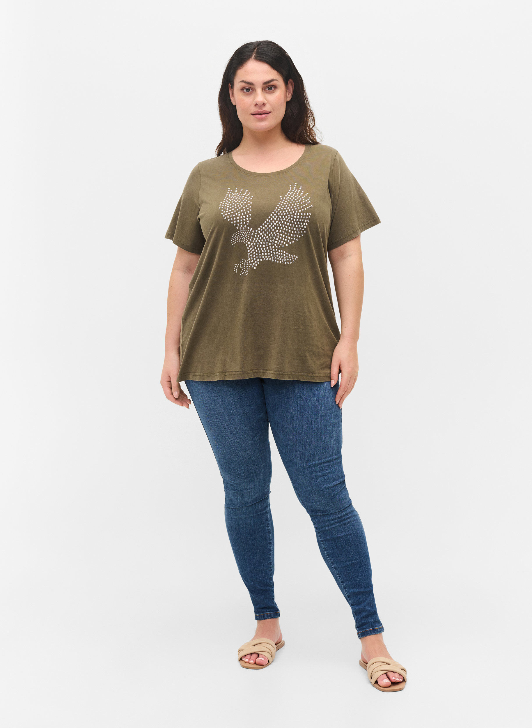 Zizzifashion Cotton t-shirt in acid wash and stones, Ivy Green Wash, Model image number 2