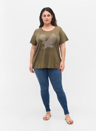Cotton t-shirt in acid wash and stones, Ivy Green Wash, Model image number 2