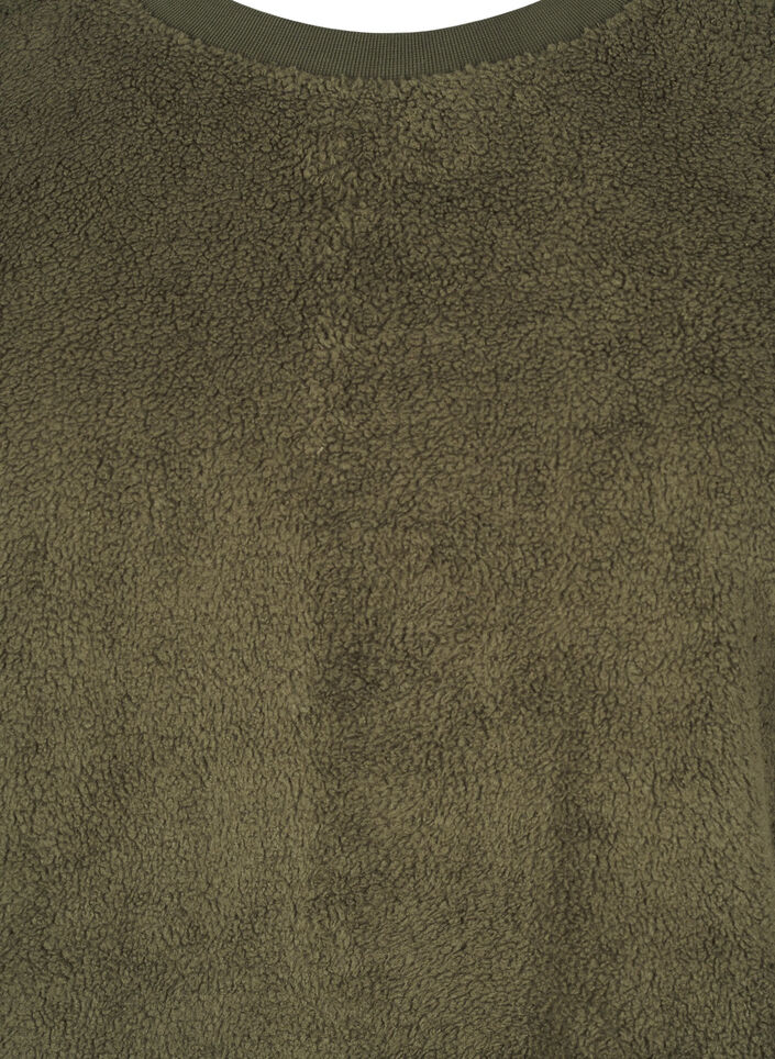 Loose teddy blouse with round neck, Forest Night, Packshot image number 2