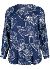 Floral print viscose shirt with long sleeves