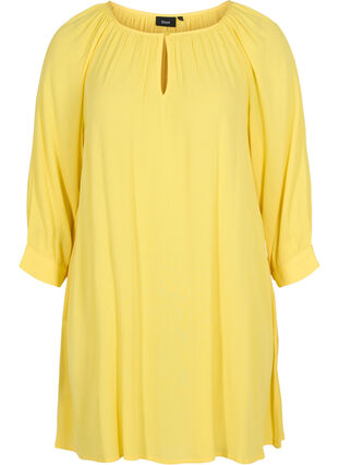 Viscose tunic with 3/4 sleeves, Primrose Yellow, Packshot image number 0