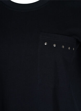 Long cotton t-shirt with chest pockets and rivets, Black, Packshot image number 2
