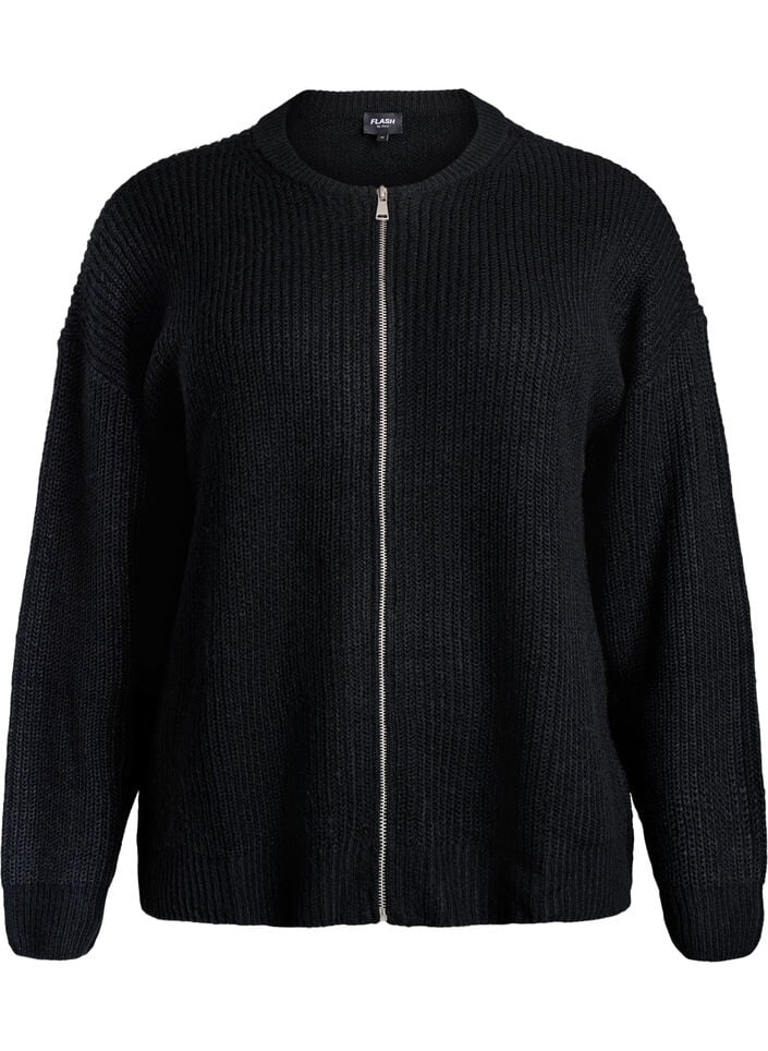 Knit cardigan with zip, Black, Packshot image number 0