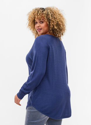 Knitted blouse with round neckline, Deep Cobalt, Model image number 1