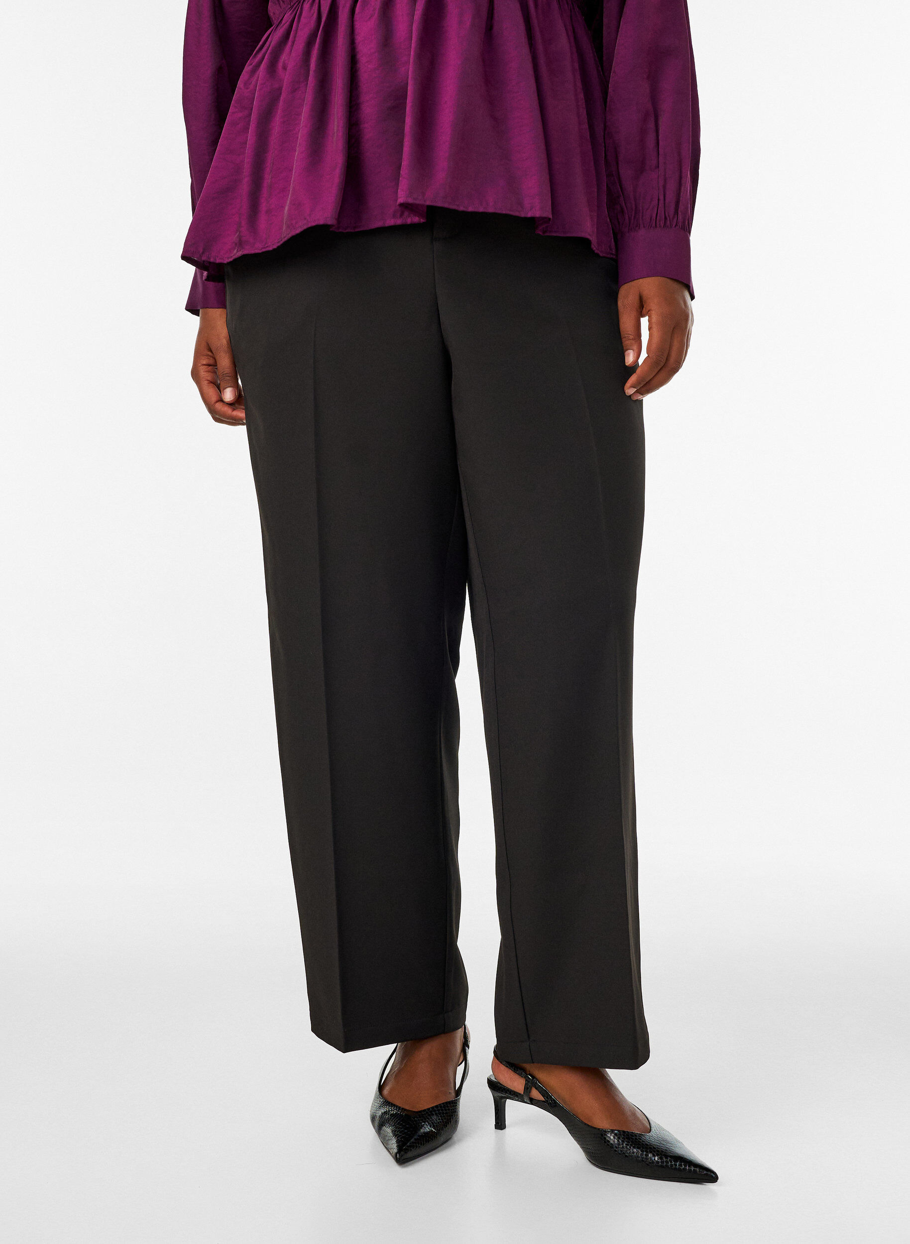 ZizzifashionHigh-waisted tailored trousers with straight legs, Black, Model image number 2
