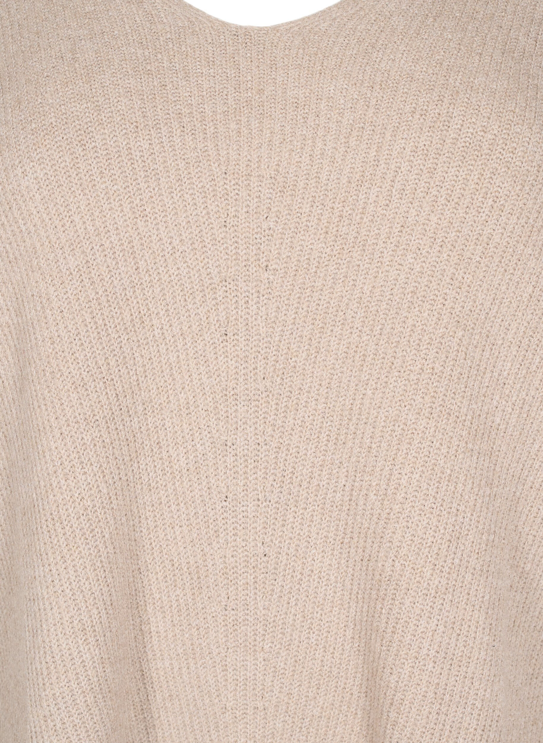Zizzifashion Knitted blouse with v-neck and long sleeves, Simply T. White Mel., Packshot image number 2