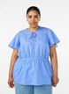 Cotton blouse with tie-string and elastic waist, Blue, Model image number 0