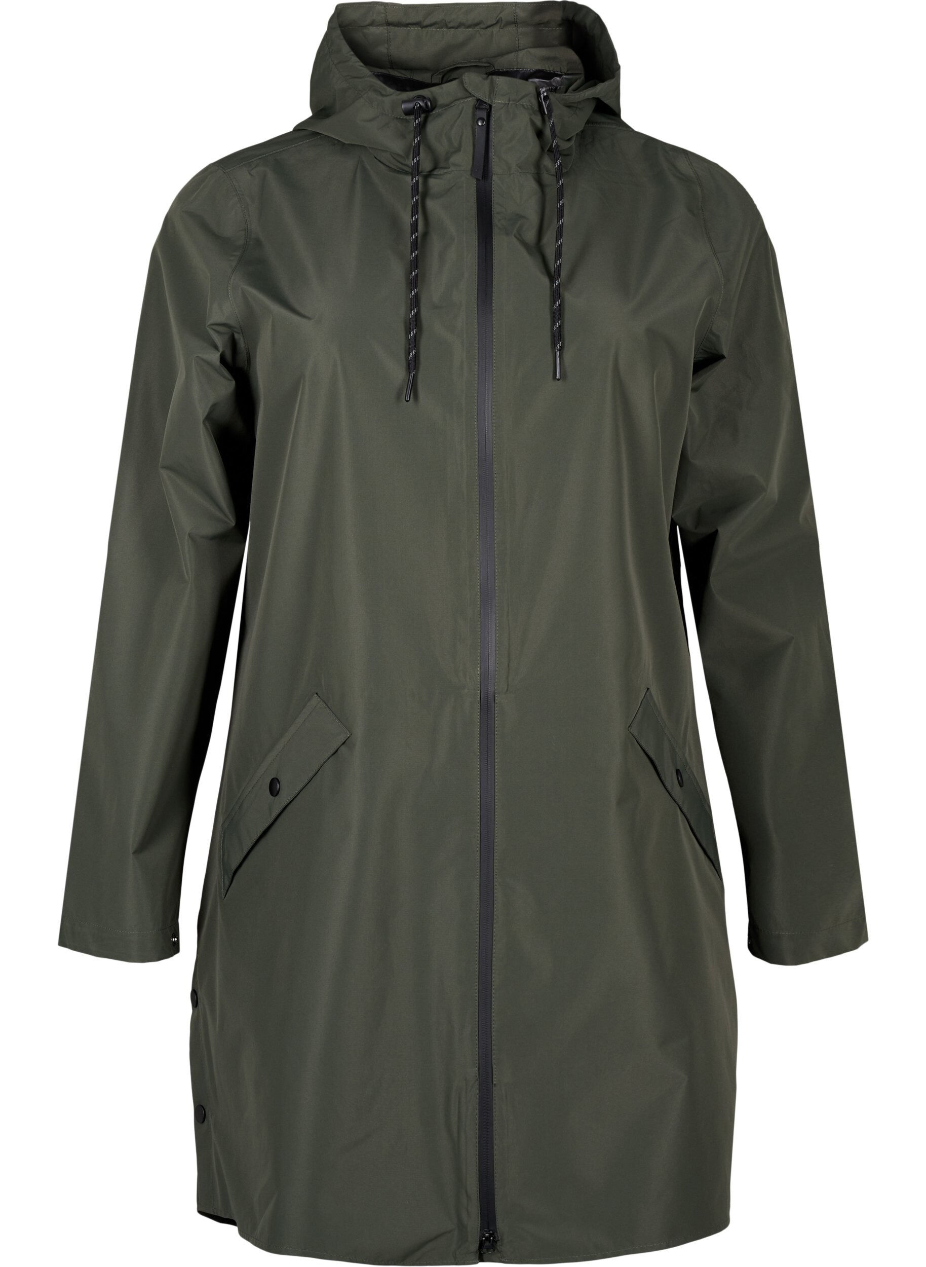 Rain jacket with pockets and hood