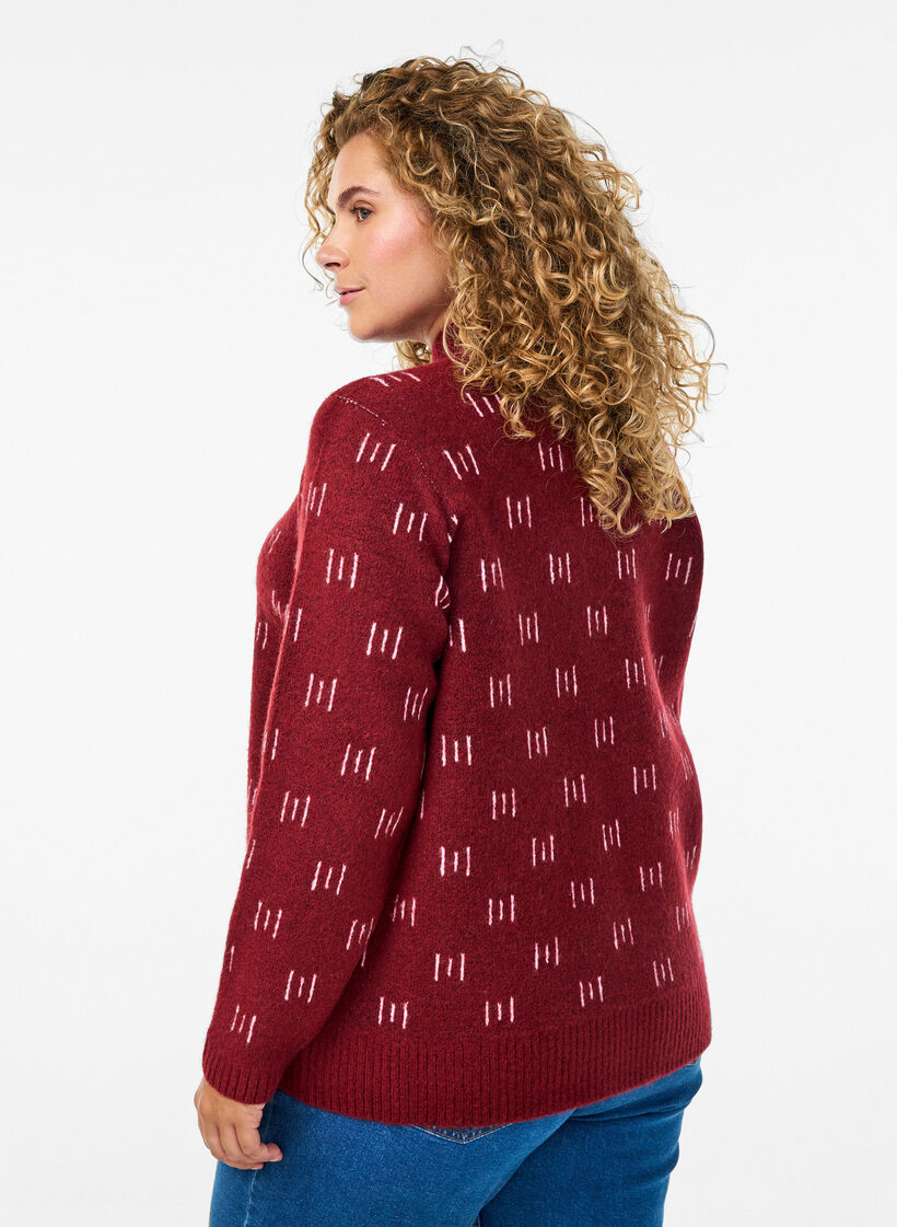 Patterned knitted top with a high neck, Dark Bordeaux, Model image number 2