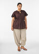 Cotton blouse with tie-string and elastic waist, Brown, Model image number 1