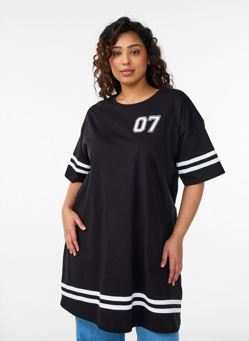 Short T-shirt dress with sporty details, Black, Model image number 0