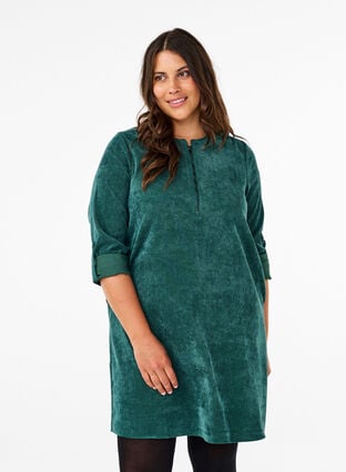 Velvet dress with a zip detail - Green - Sz. 40-64 - Zizzifashion Velvet dress with a zip detail - Green - Sz. 40-64 - Zizzifashion
