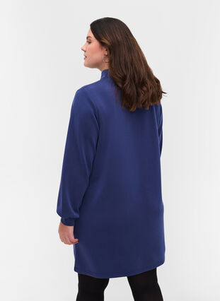 Sweat tunic with high neck and zip details, Medieval Blue, Model image number 1