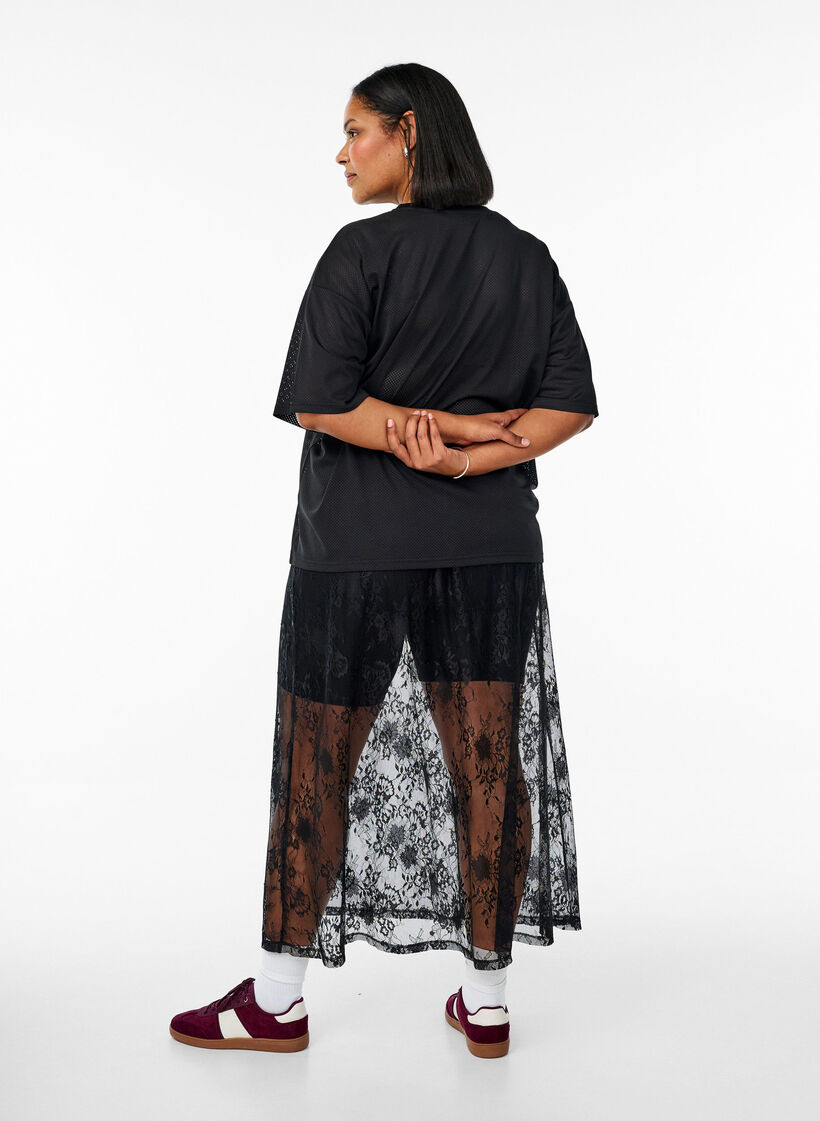 Long skirt in sheer lace, Black, Model image number 1